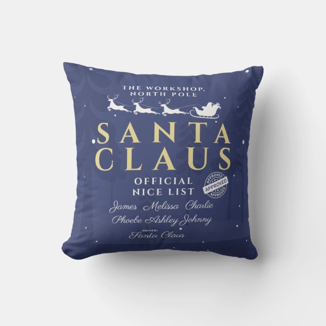 Personalised Family Christmas Santa's Nice List Cushion (Front)