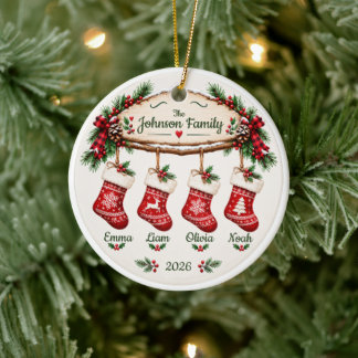 Personalised Family Christmas Stocking Ceramic Tree Decoration