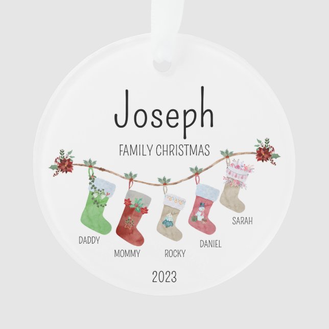 Personalised Family Christmas Stockings Ornament (Front)