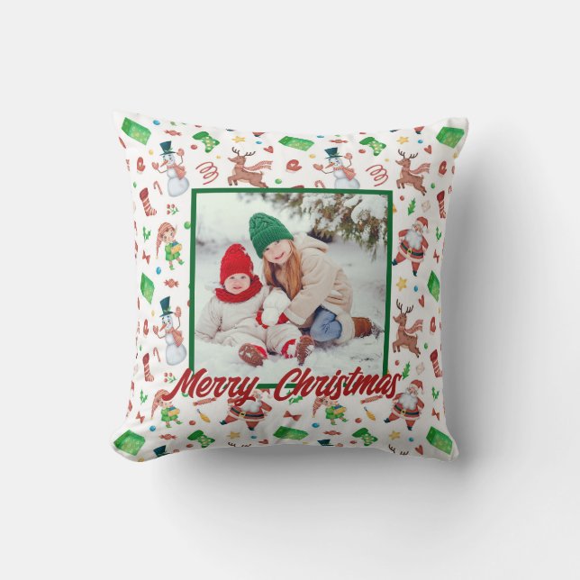 Personalised Family Christmas Stylish Photo Cushion (Front)