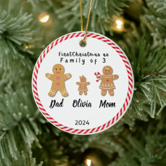 Personalised Family Christmas With 3 Custom Names  Ceramic Tree Decoration