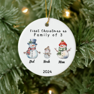 Personalised Family Christmas With 3 custom names Ceramic Tree Decoration
