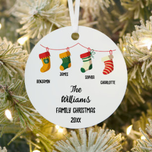 Personalised Family Christmas With 4 custom names Metal Tree Decoration