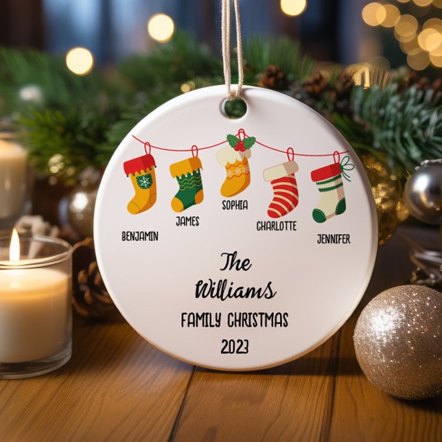 Personalised Family Christmas With 5 custom names Ceramic Tree Decoration (Creator Uploaded)