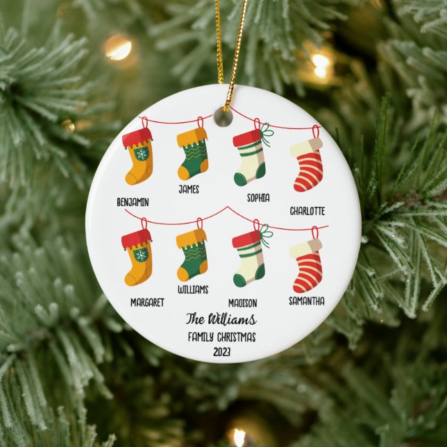 Personalised Family Christmas With 8 custom names Ceramic Tree Decoration (Tree)