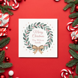Personalised Family Christmas Wreath Napkin