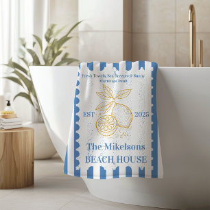 Personalised Family Coastal Lemon Beach House Deco Bath Towel