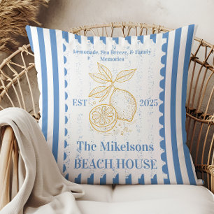 Personalised Family Coastal Lemon Beach House Deco Cushion