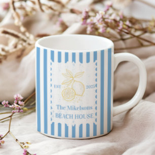 Personalised Family Coastal Lemon Beach House Deco Two-Tone Coffee Mug