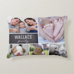 Personalised family Collage 5 Photos chalked Decorative Cushion