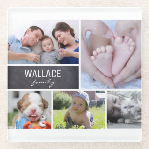 Personalised, Family, Collage of Photos Glass Coaster