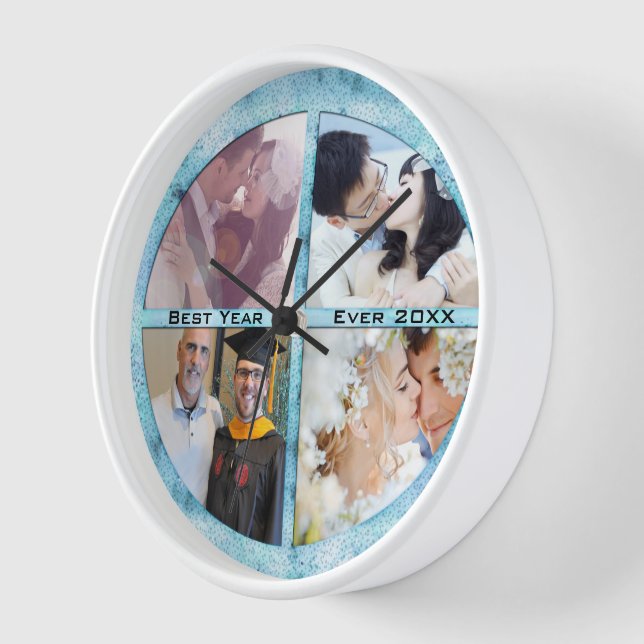 Personalised Family Couple's Photos Best Year Ever Wall Clock (Angle)