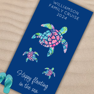 Personalised Family Cruise Vacation Sea Turtles Beach Towel