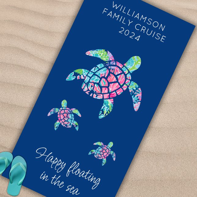 Personalised Family Cruise Vacation Sea Turtles Beach Towel (Creator Uploaded)