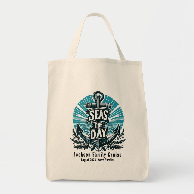 Personalised Family Cruise Vacation - Seas the Day Tote Bag (Front)