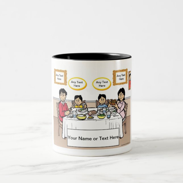 Personalised Family Dinner, 2 Boys Cartoon  Two-Tone Coffee Mug (Center)