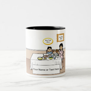 Personalised Family Dinner, Single Mum, 1 Cartoon Two-Tone Coffee Mug