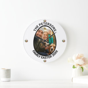 Personalised Family Easter Photo Egg Basket Large Clock