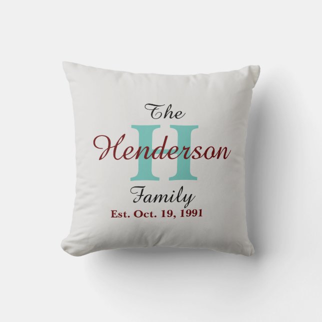 Personalised Family Established Name Initial Grey Cushion (Front)