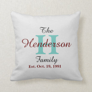 Personalised Family Established Name Initial Grey Cushion
