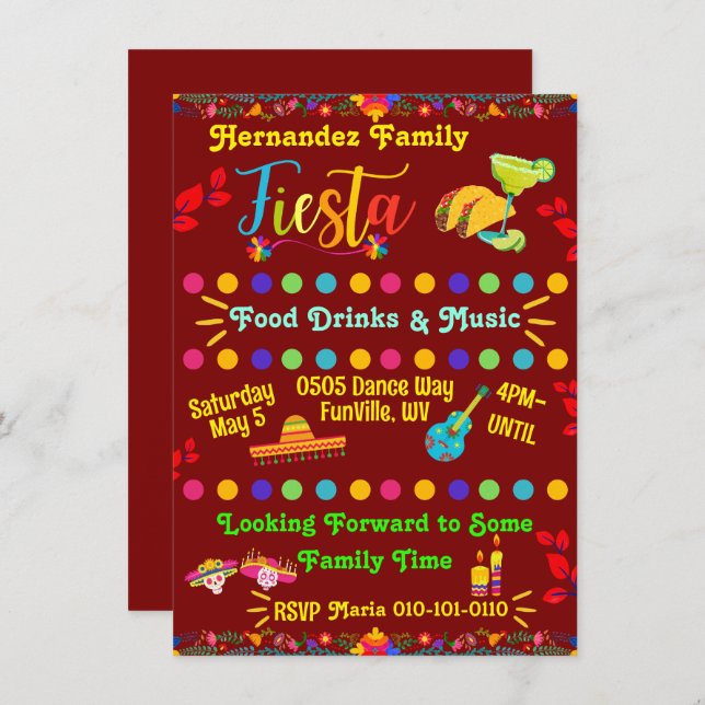 Personalised Family Fiesta Invitation (Front/Back)