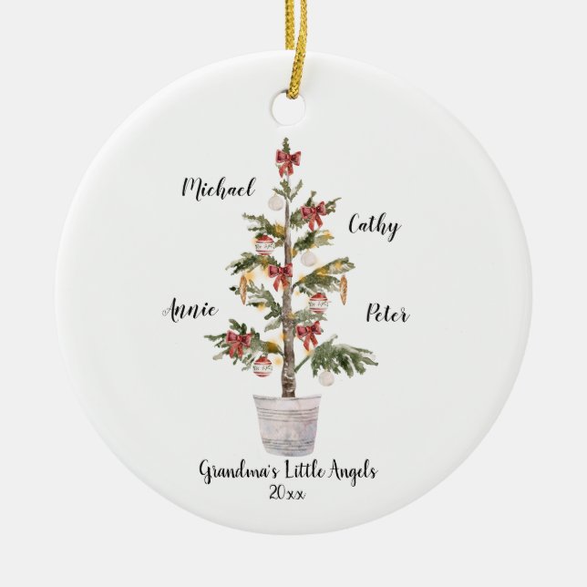 Personalised Family Grandchildren Christmas Tree C Ceramic Tree Decoration (Front)