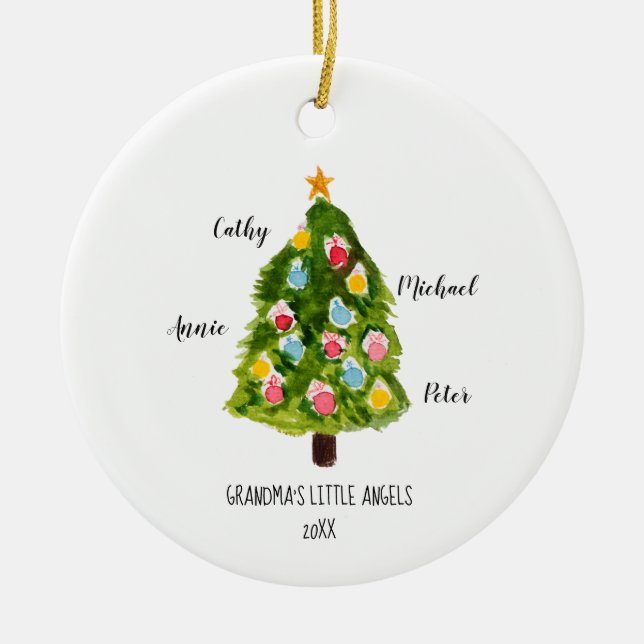 Personalised Family Grandchildren Christmas Tree Ceramic Tree Decoration (Front)