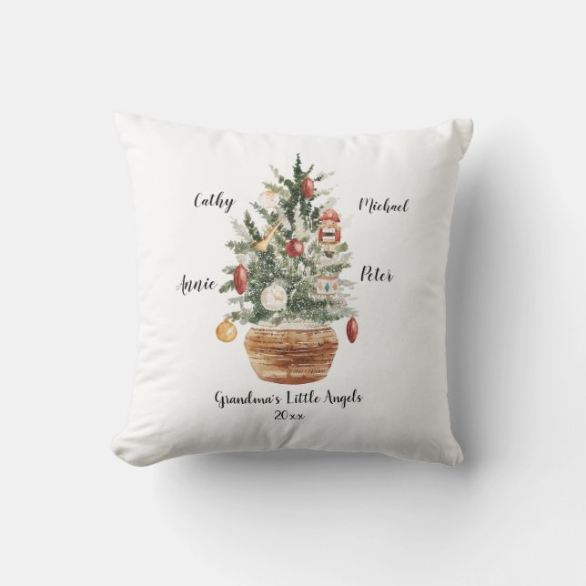 Personalised Family Grandchildren Christmas Tree Cushion (Front)