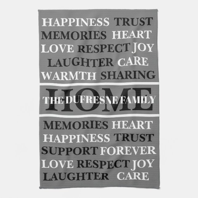 Personalised Family Home Grey Kitchen Towel (Vertical)