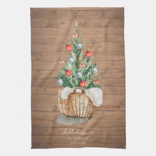 Personalised family Kitchen Christmas tree Towel (Vertical)