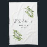 Personalised family Kitchen greenery Tea Towel<br><div class="desc">Add a special touch to your kitchen! This gorgeous Towel featuring your Family name in a beautiful geometric gold frame with green leaves.</div>