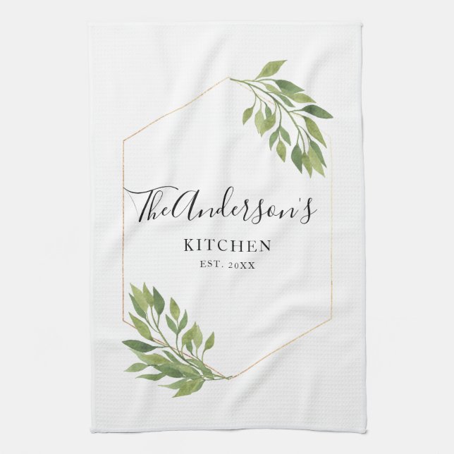 Personalised family Kitchen greenery Tea Towel (Vertical)