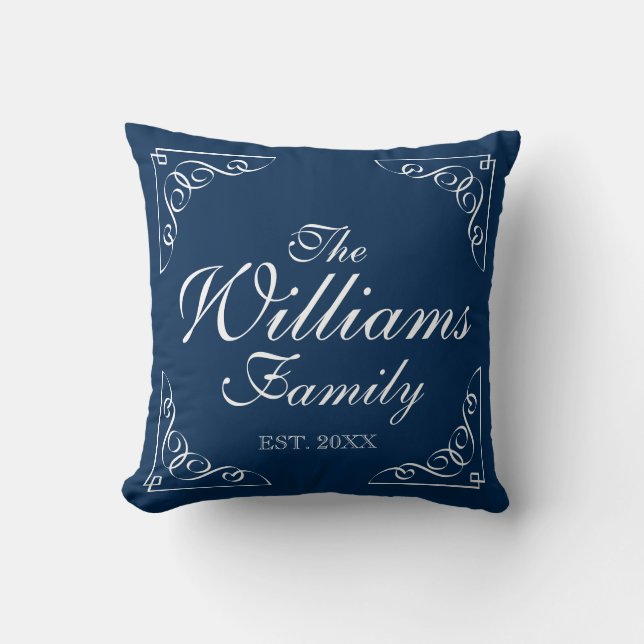 Personalised family last name blue throw pillows (Front)