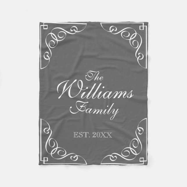 Personalised family last name grey fleece blanket (Front)