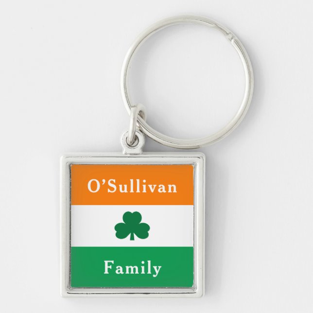 Personalised Family Last Name Ireland Flag Colours Key Ring (Front)