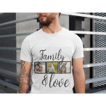 Personalised Family & Love Photo Collage T-Shirt<br><div class="desc">Unique Own Family Photo Frame Collage. This cool modern and unique t-shirt features a collage of three of your own family or children's photos inside a collage of instant photograph frames and the word "family & love" in script typography (which can be changed). This is the perfect gift for the...</div>