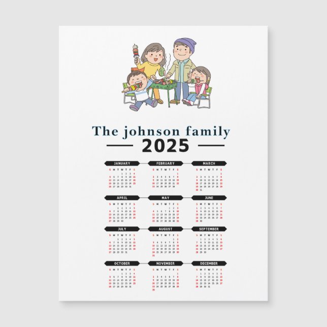Personalised Family Magnetic Calendar 2025 (Front)
