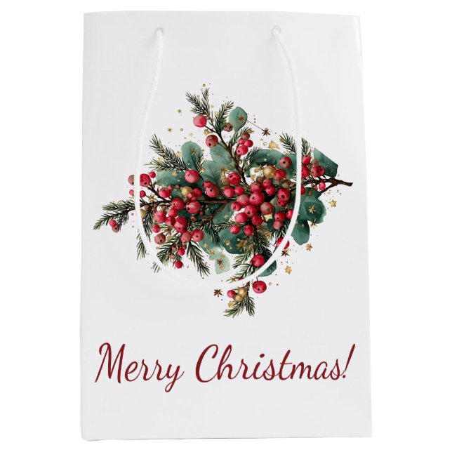 Personalised Family Merry Christmas Design Medium Gift Bag (Front)