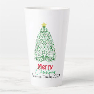 Personalised family modern linear Christmas tree Latte Mug