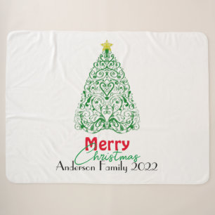 Personalised family modern linear Christmas tree Sherpa Blanket