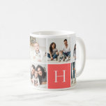 Personalised Family Monogram 9 Photo Collage Coffee Mug<br><div class="desc">Custom printed coffee mugs personalised with your family photos and monogram initial. This design template has space for 9 square Instagram photos with your family monogram on a coral background. Use the design tools to add more photos, move things around and add your own custom text to create a unique...</div>