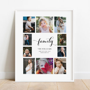 Personalised Family Name 10 Photo Collage Poster