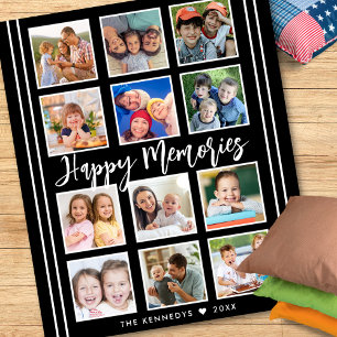 Personalised Family Name 12 Photo Collage Black   Fleece Blanket