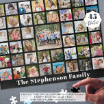 Personalised Family Name 45 Photo Collage Black Jigsaw Puzzle<br><div class="desc">Create a personalised photo memories jigsaw puzzle utilising this easy-to-upload photo collage template with 45 square pictures and personalised with a family name or your custom text in your choice of font styles and colour and background colour (shown with white text on black). Commemorate a special occasion or event or...</div>