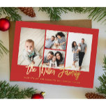 Personalised Family Name 4 Photo Collage Foil Holiday Card<br><div class="desc">Spread love with this personalised holiday photo card that features a photo collage and your family name. Add an additional photo and text to the back. To customise even further,  click on the “Edit using Design Tool.” Shop holiday cards and much more at www.zazzle.com/store/nbpaperco</div>