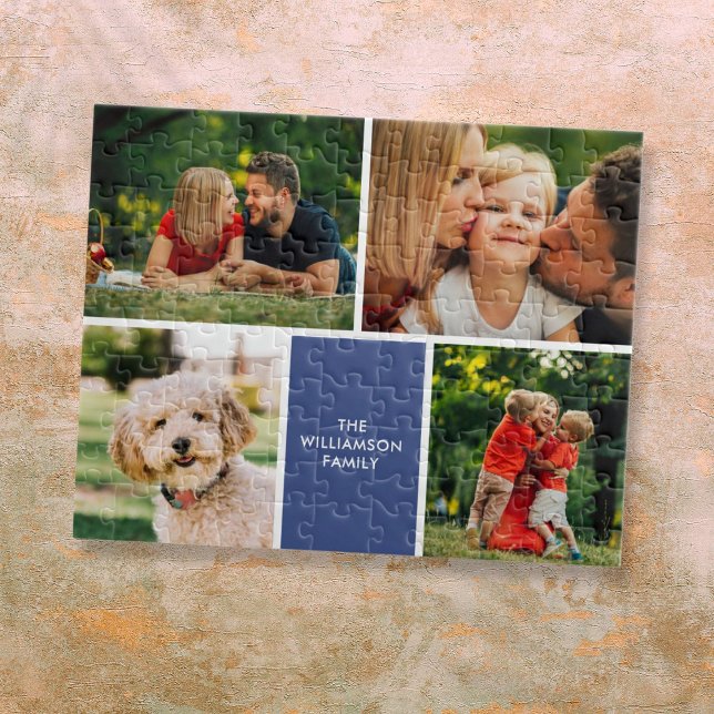 Personalised Family Name 4 Photos Collage Jigsaw Puzzle (Personalized Family Name 4 Photos Collage Jigsaw Puzzle)