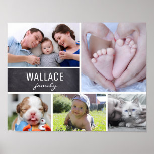Personalised Family Name, 5 Photo Collage Poster