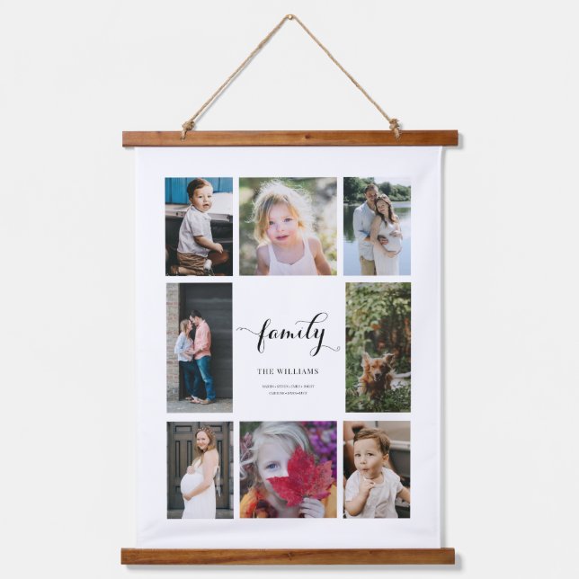 Personalised Family Name 8 Photo Collage Hanging Tapestry (Front)