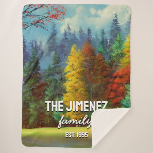 Personalised family name and established date fall sherpa blanket