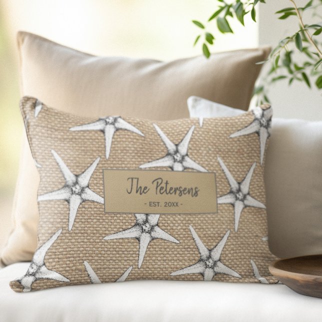 Personalised family name beach house lumbar pillow (Creator Uploaded)